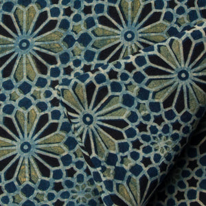 Precut 1 meter -Green & Blue Ajrakh Hand Block Printed Cotton Fabric