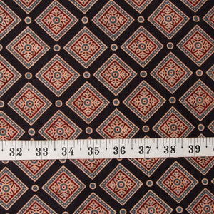 Precut 1 meter -Black & Red Ajrakh Hand Block Printed Cotton Fabric