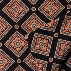 Precut 1 meter -Black & Red Ajrakh Hand Block Printed Cotton Fabric