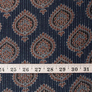 Precut 1 meter -Ajrakh Kantha Hand Block Printed Cotton Fabric