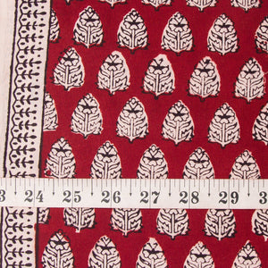 Precut 1 meter -Black & Maroon Bagh Hand Block Printed Cotton Fabric