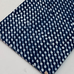 Blue and Off White Dabu Indigo HandBlock Printed Pure Cotton Fabric with abstract print