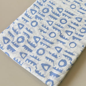Blue and Off White Bagru HandBlock Printed Pure Cotton Fabric with abstract print