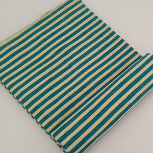 Off White and Blue Bagru Dabu Hand Block Printed Pure Cotton Fabric with stripes (lines) design