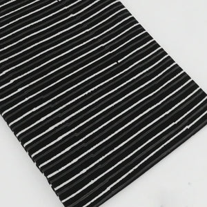 Black and White Bagru Hand Block Printed Pure Cotton Fabric with lines (stripes) print
