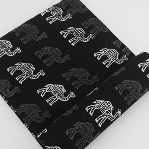Black and White Bagru Hand Block Printed Pure Cotton Fabric with camel animal print