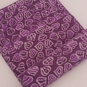 Purple Bagru Hand Block Printed Pure Cotton Fabric with heart print