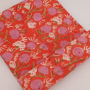 Pink and Red Sanganeri Hand Block Printed Pure Cotton Fabric with floral print