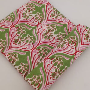 Green and Red Sanganeri Hand Block Printed Pure Cotton Fabric with floral print