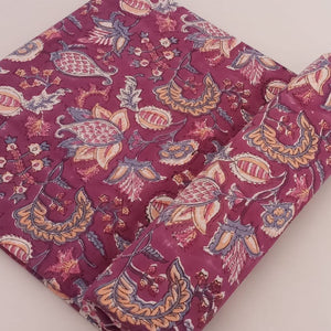 Purple Sanganeri Hand Block Printed Pure Cotton Fabric with floral print