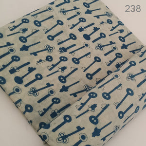 Blue and Off white Dabu Hand Block Printed Pure Cotton Fabric with key print