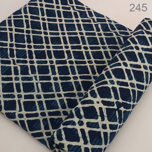 Blue and Off white Dabu Hand Block Printed Pure Cotton Fabric with abstract print