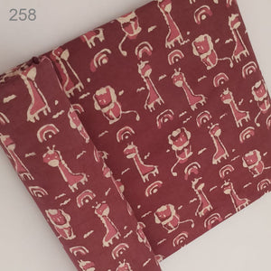 Brown Dabu Hand Block Printed Pure Cotton Fabric with Animal print