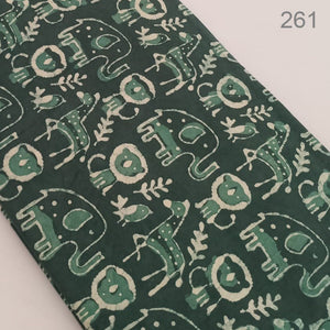 Green Dabu Hand Block Printed Pure Cotton Fabric with Animal print