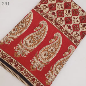 Red and Off white Dabu Hand Block Printed Pure Cotton Fabric with paisley and floral print.