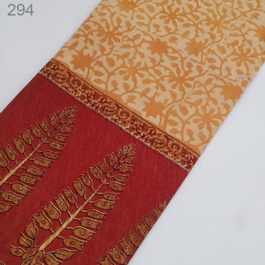 Yellow and Red Bagru Hand Block Printed Pure Cotton Fabric with Big Border and floral print
