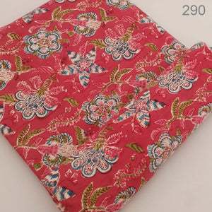 Pink and Green Sanganeri Hand Block Printed Pure Cotton Fabric with floral print