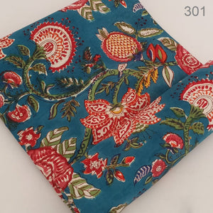 Red and Blue Sanganeri Hand Block Printed Pure Cotton Fabric with floral print