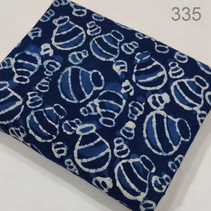 Blue and White Dabu Indigo Hand Block Printed Pure Cotton Fabric with pots print