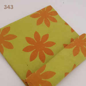 Green and Orange Dabu Indigo Hand Block Printed Pure Cotton Fabric with floral print