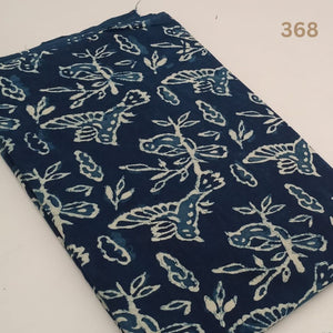 Blue and White Dabu Hand Block Printed Pure Cotton Fabric with bird design