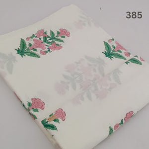 Pink and Green Sanganeri Hand Block Printed Pure Cotton Fabric with floral design