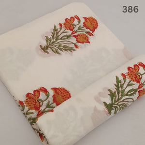 Red and Green Sanganeri Hand Block Printed Pure Cotton Fabric with floral design