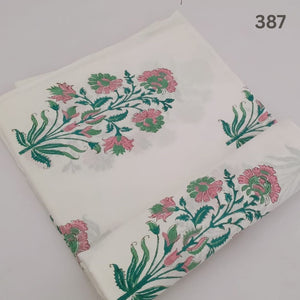 Pink and Green Sanganeri Hand Block Printed Pure Cotton Fabric with floral design