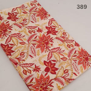 Yellow and Red Sanganeri Hand Block Printed Pure Cotton Fabric with floral design