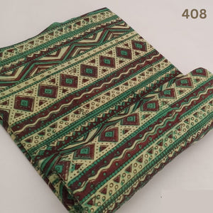 Green and Brown Premium Vanaspati Hand Block Printed Cotton Fabric with abstract print