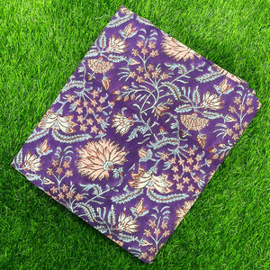 Purple and Pink Sanganeri Hand Block Printed Cotton Fabric with floral print