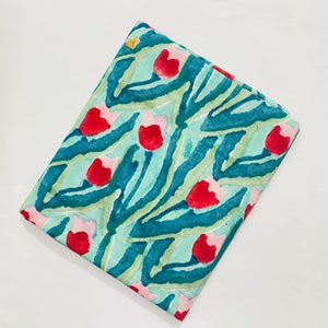 Red and Blue Sanganeri Hand Block Printed Cotton Fabric with floral print