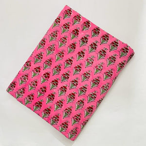 Pink and Red Sanganeri Hand Block Printed Pure Cotton Fabric with floral print