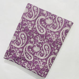 Purple and White Sanganeri Hand Block Printed Pure Cotton Fabric with floral and paisley print