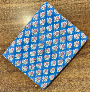 Blue and White Sanganeri Hand Block Printed Pure Cotton Fabric with floral print