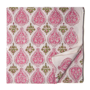 Pink and white Sanganeri Hand Block Printed Cotton Fabric with motifs