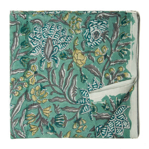 Green and grey Sanganeri Hand Block Printed Cotton Fabric with floral print