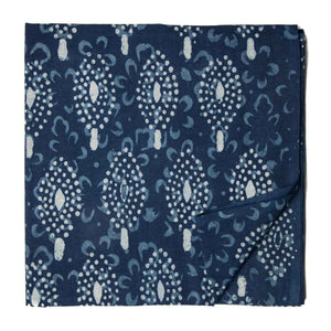 White and blue Sanganeri Hand Block Printed Cotton Fabric with abstract print