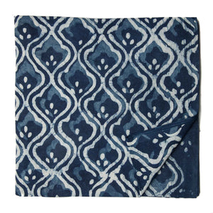 White and blue Sanganeri Hand Block Printed Cotton Fabric with abstract print