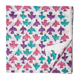 Blue and pink Sanganeri Hand Block Printed Cotton Fabric with bird design