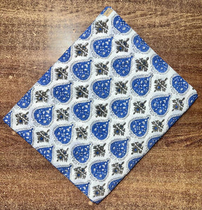 Blue and White Sanganeri Hand Block Printed Cotton Fabric with motifs design