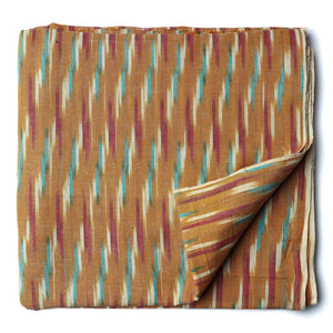 Precut 1 meter -Orange & Blue Ikat Pochampally Woven Cotton Fabric