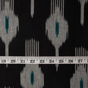 Precut 0.75 meters -Black Ikat Pochampally Handloom Cotton Fabric