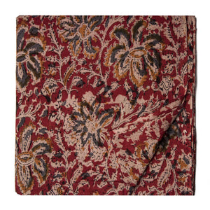 Red Kalamkari Handblock Printed Cotton fabric with floral print