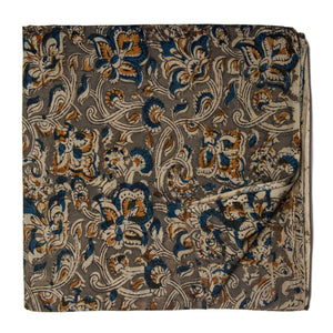 Green and Yellow Kalamkari Handblock Printed Cotton Fabric with floral print