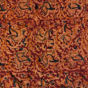 Precut 1 meter -Yellow & Red Kalamkari Hand Block Printed Cotton Fabric