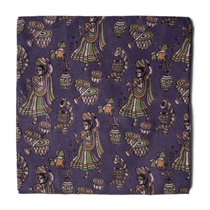 Purple Kalamkari Screen Printed Cotton Fabric with human figures