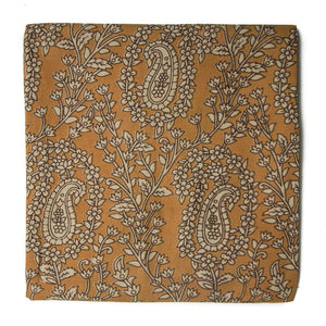 Yellow and Off white Kalamkari Screen Printed Cotton Fabric with paisley print