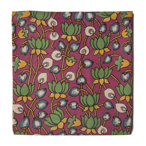 Pink and green Kalamkari Screen Printed Cotton Fabric with floral print