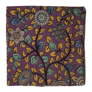 Purple and Yellow Kalamkari Screen Printed Cotton Fabric with floral  design
